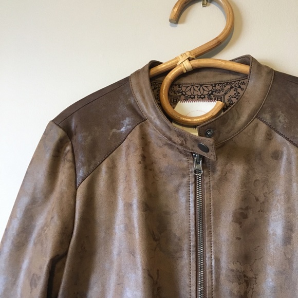 Vegan Leather Weathered Finish Brown Moto Jacket - Picture 5 of 8